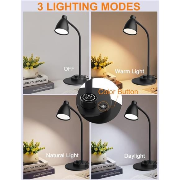 LED Desk Lamp with USB Charging Port 3 Color Modes Dimmable Reading Light - Picture 5 of 6